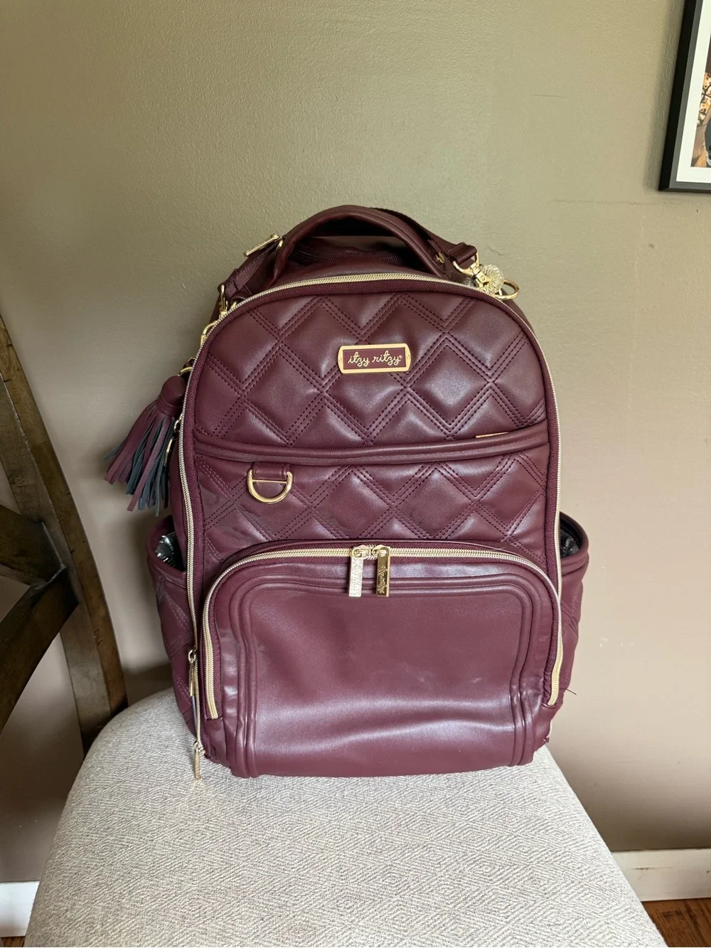 Itzy Ritzy Quilted Burgundy Baby Backpack - Stylish Everyday Organizer